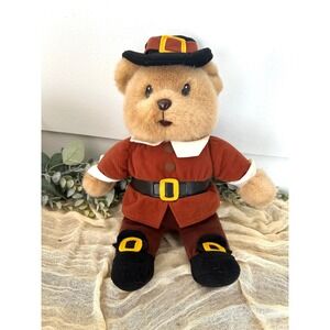 Gibson Greeting Thanksgiving‎ Pilgrim bear stuffed animal vintage plush 1997